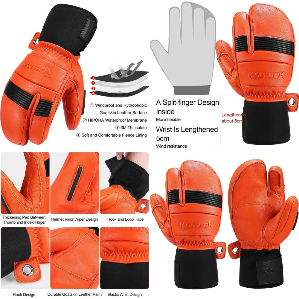 

Лыжные варежки KUTOOK с водонепроницаемыми мембранными перчатками из козьей кожи HIPORA для катания на лыжах на открытом воздухе