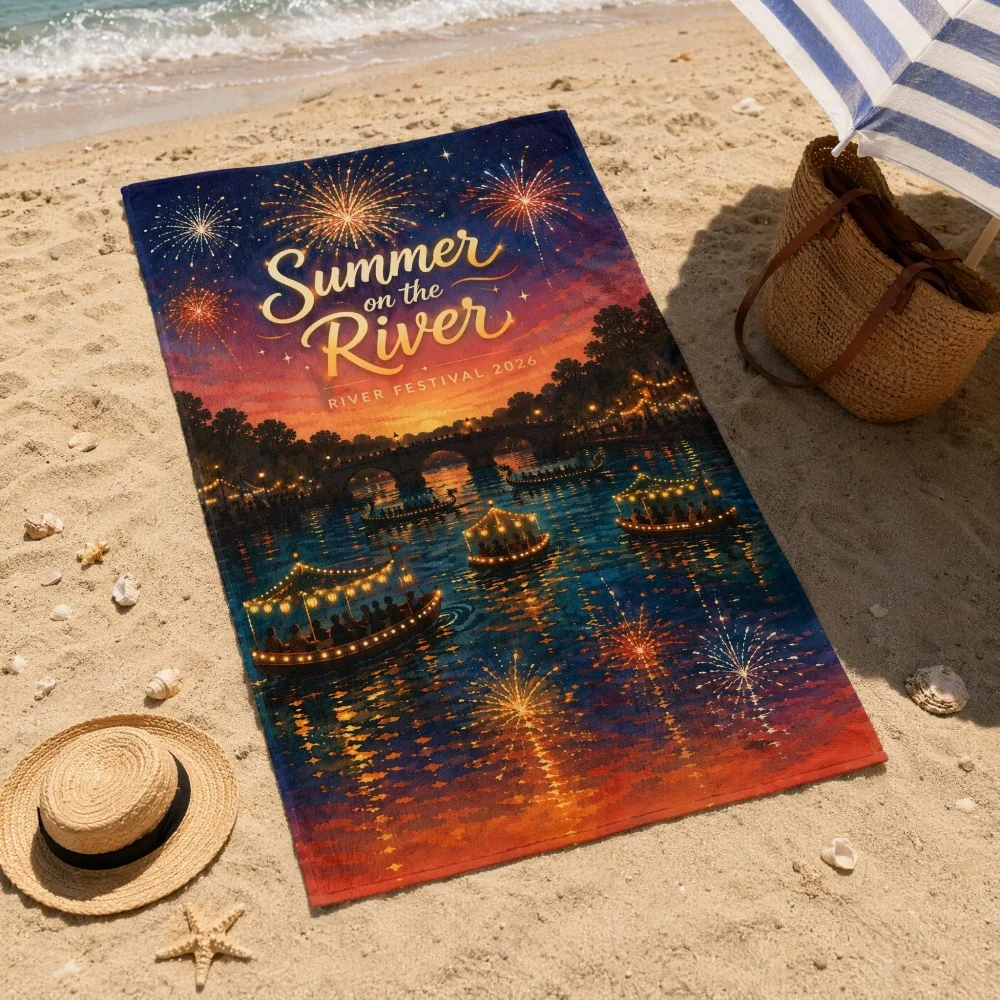 2026 River Festival Souvenir Beach Towel Summer,Print Super Absorbent Sand Resistant Microfiber Travel Towel for Holiday Gift