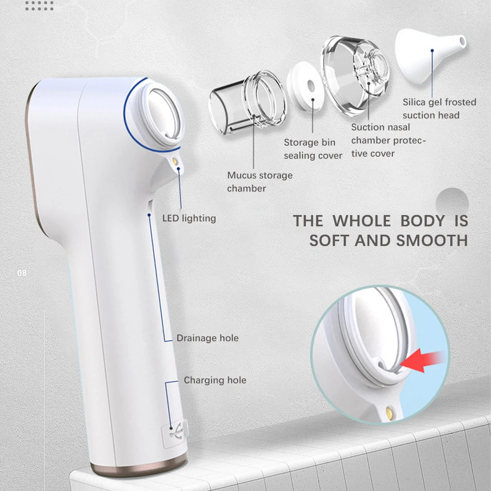 Aspirator do nosa dla niemowląt elektryczny wyświetlacz LED inhalator do czyszczenia nosa noworodek Aspire do pielęgnacji uszu zapobiegający cofaniu Aspirat