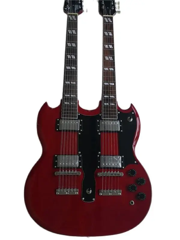 Double Headed 6-string 12-string Electric Guitar Humbucker Pickups Deep Red Body Professional Performance Factory Outlet