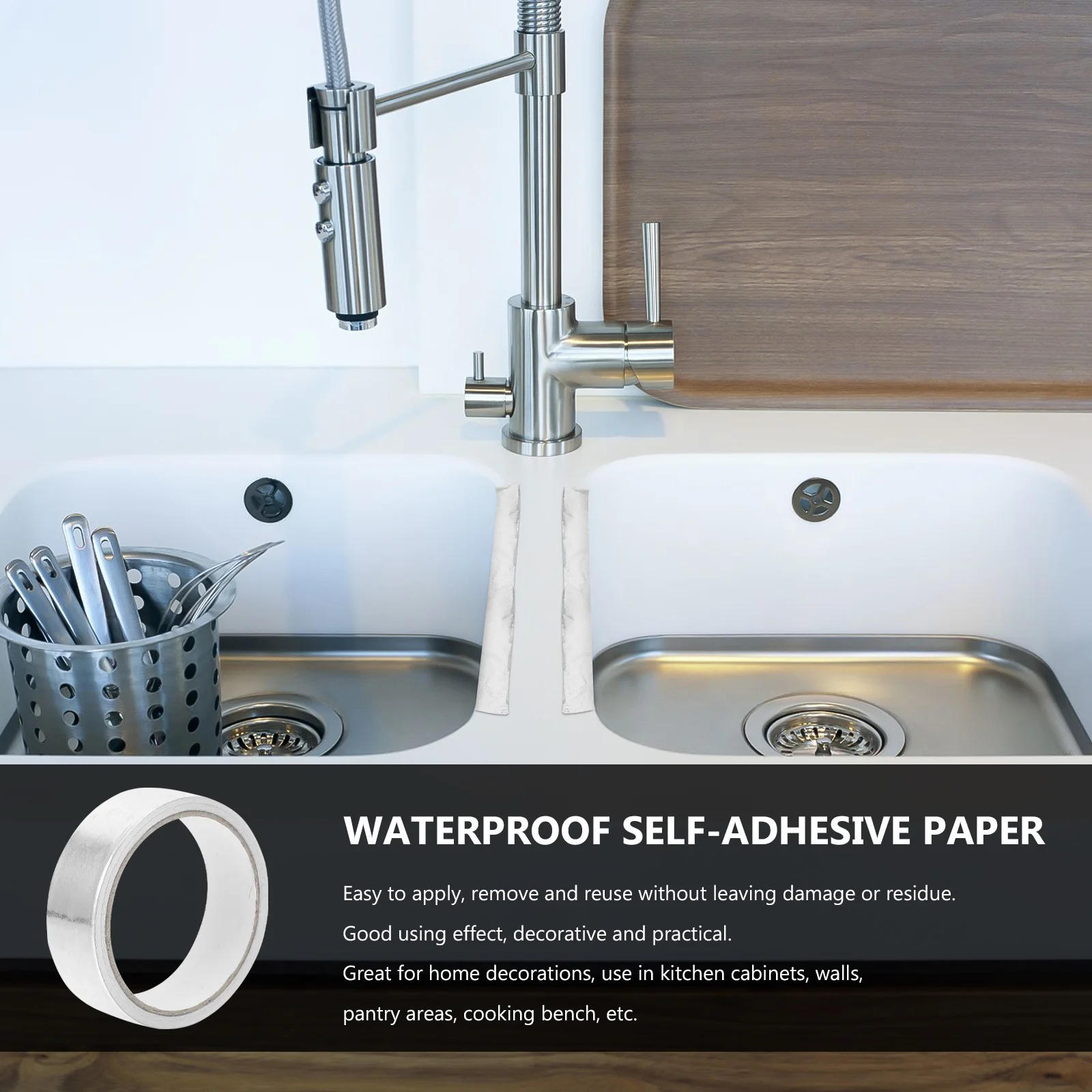 

1Roll Silver Waterproof Oil-Proof Countertop Adhesive Caulk Tape For Decorative Decal Reusable Cooking Bench