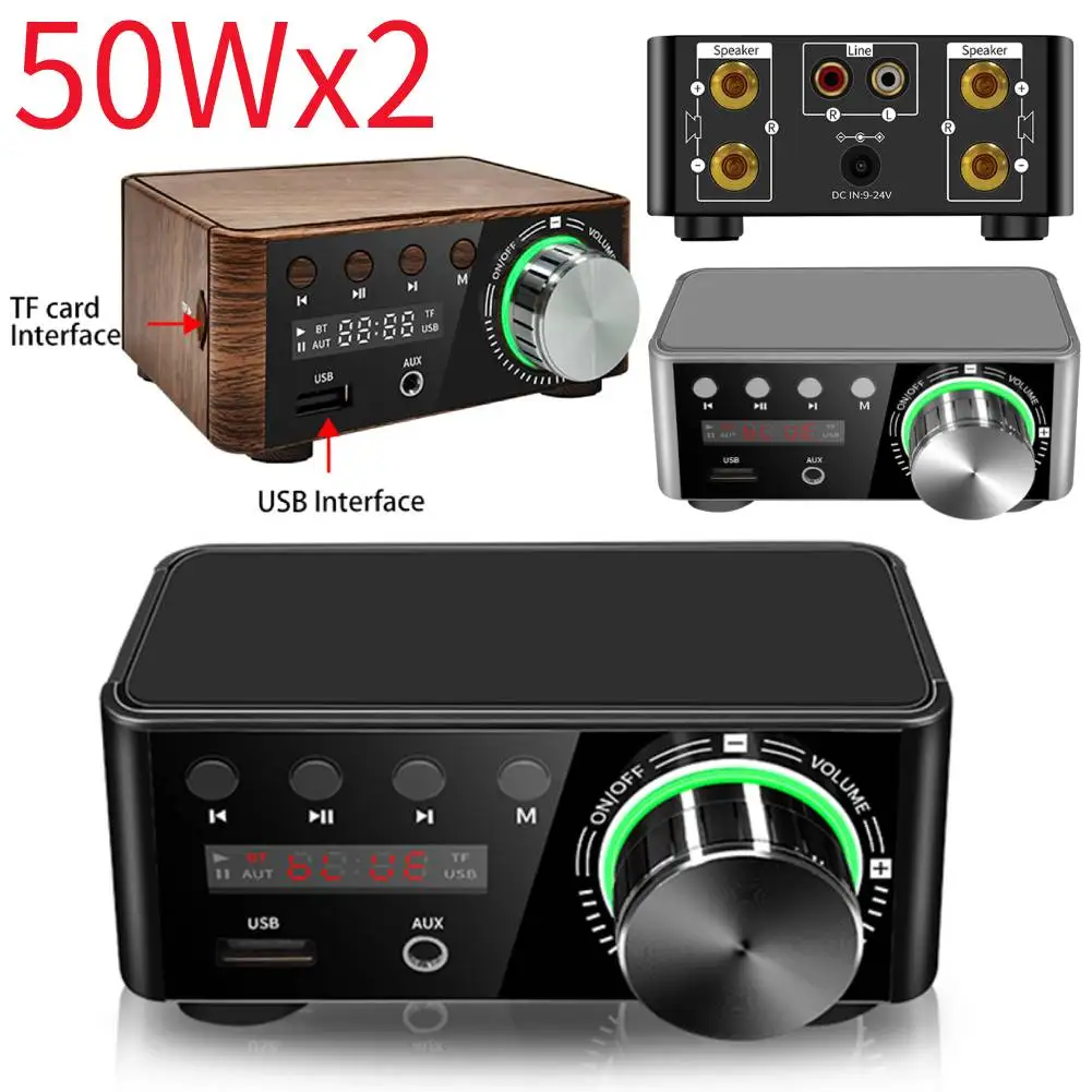 50Wx2 HIFI Audio Amplifier Bluetooth Digital Power Board Class D Audio Amplifiers Plug and Play AUX TF Home Theater Amplifier