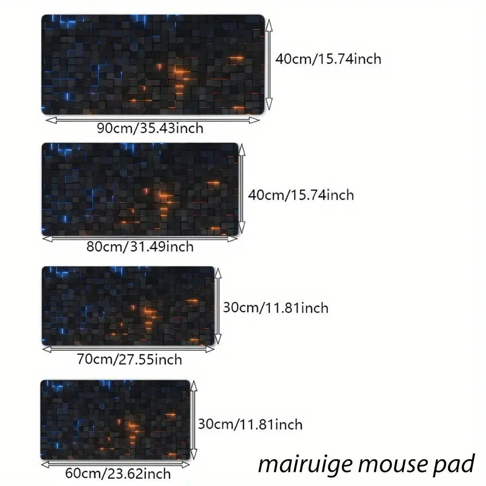 3Dブロックネオンライトマウスパッド 大型コンピューターオフィスゲームテーブルマットXXL ラバー滑り止めステッチキーボードマット ロングデスクパッド