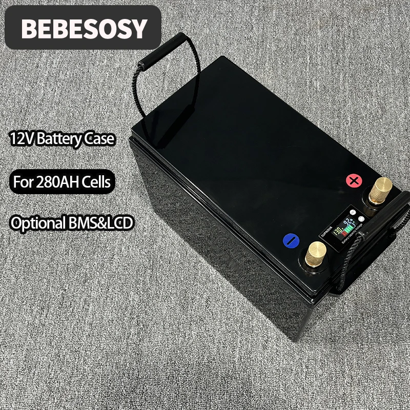 12V 280AH DIY casing baterai 230AH kotak baterai portabel opsional JK 200A BMS 2A keseimbangan aktif TFT LCD baut pita untuk RV Yacht mobil