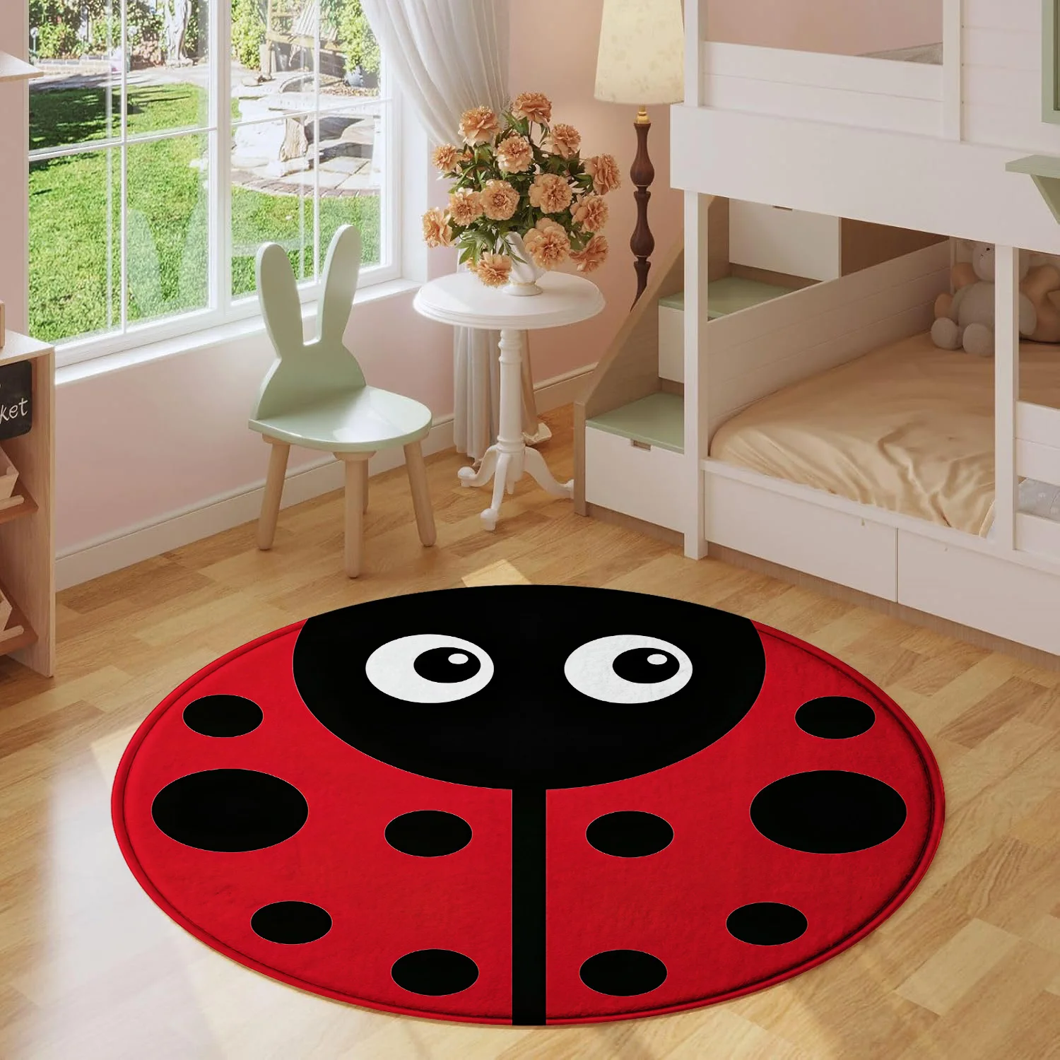 Cute Ladybug Round Floor Mat, Playful Insect Design for Kids Room or Entryway Decor