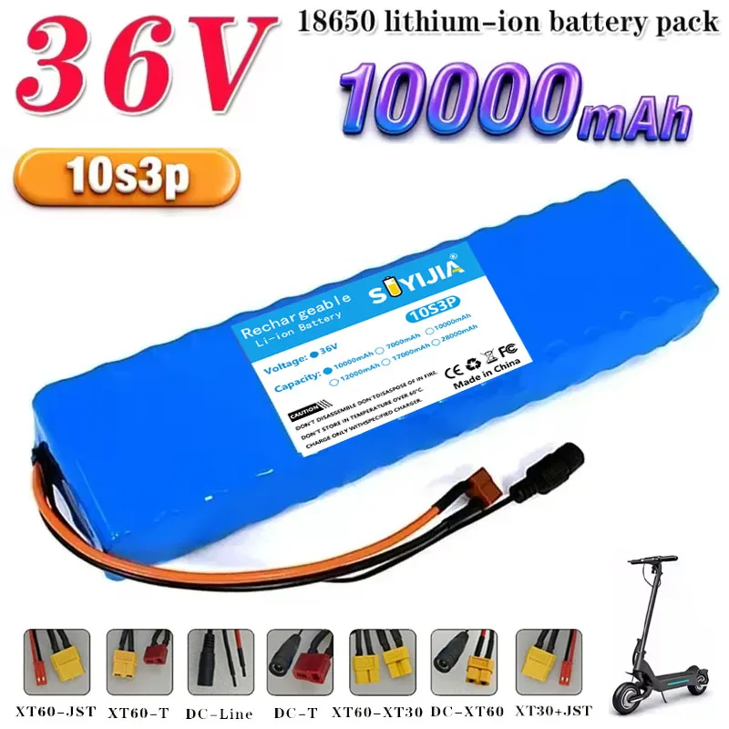 

36V 10Ah 18650 10S3P 1000W Rechargeable Lithium Battery Modified 36V Electric Scooter Battery with BMS, SYP XT60 JST