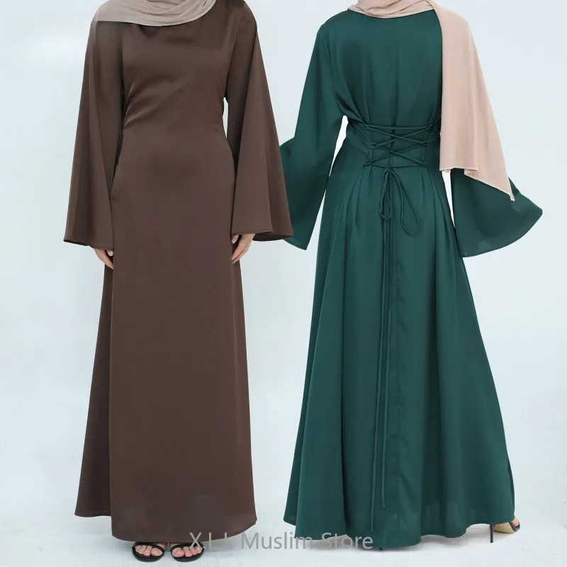 

Elegant Muslim Girdling Slim Fit Solid Color Modest Fashion Kebaya Kaftan Turkey Islamic Eid Ramdan Abaya Dubai Luxury Cardigan