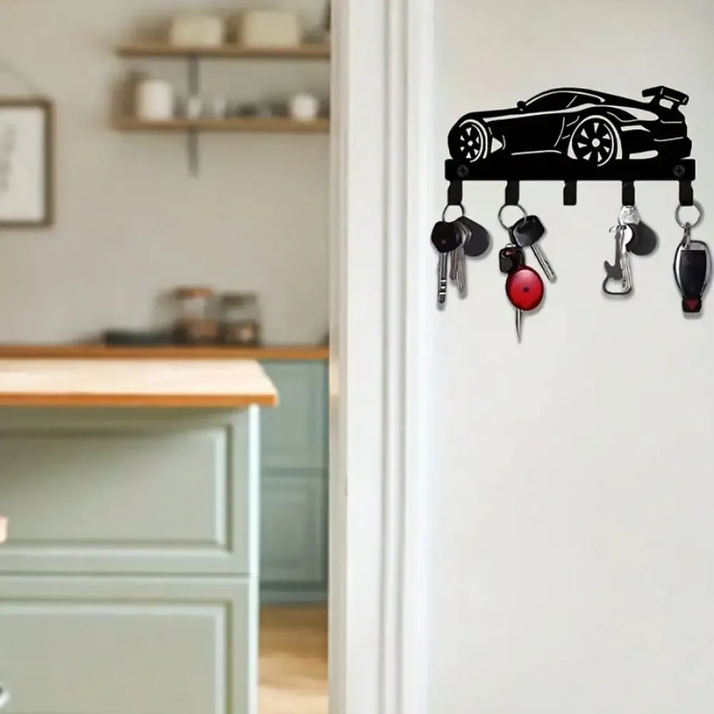 Wall Mount Key Holder, Aerodynamic Spoiler Design Metal Hook Rack for Kitchen Bathroom Garage, Multi-Purpose Organizer With