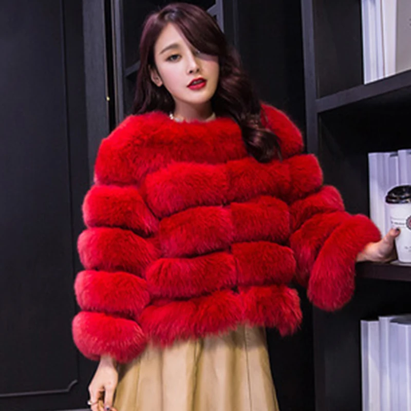 NONE 2023 Winter New Fashion Women Faux Fur Coat Female Black Elegant Fluffy Thick Warm Artificial Fox Fur Jacks Outerwear