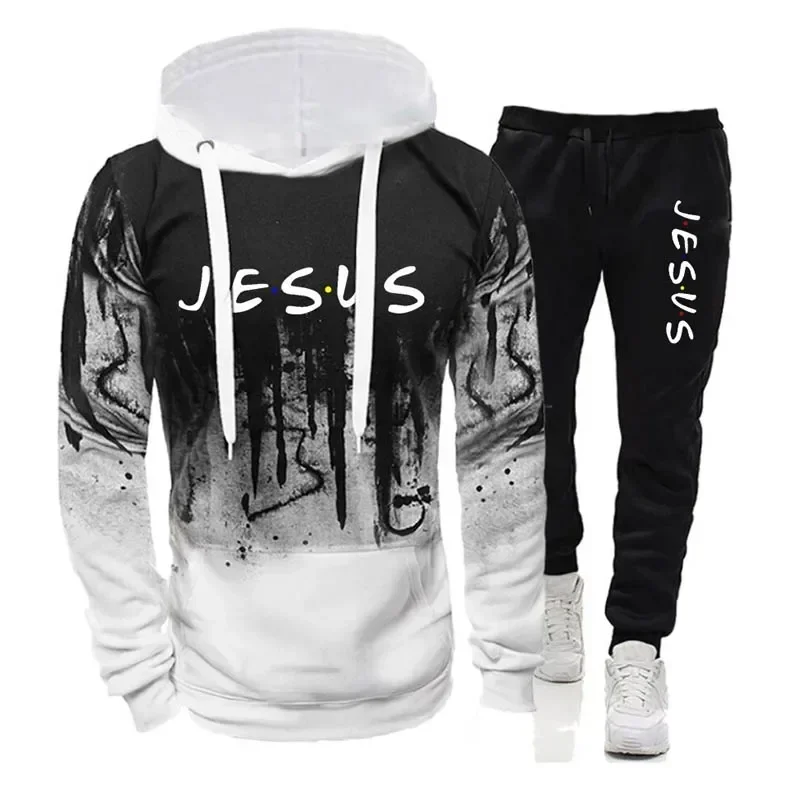 

Men's Sweatshirt 2-Pcs Set Dragon Print Splash Ink Hoodie+Tracksuit Pants Casual Fitness Sportswear Trendy & Comfortable