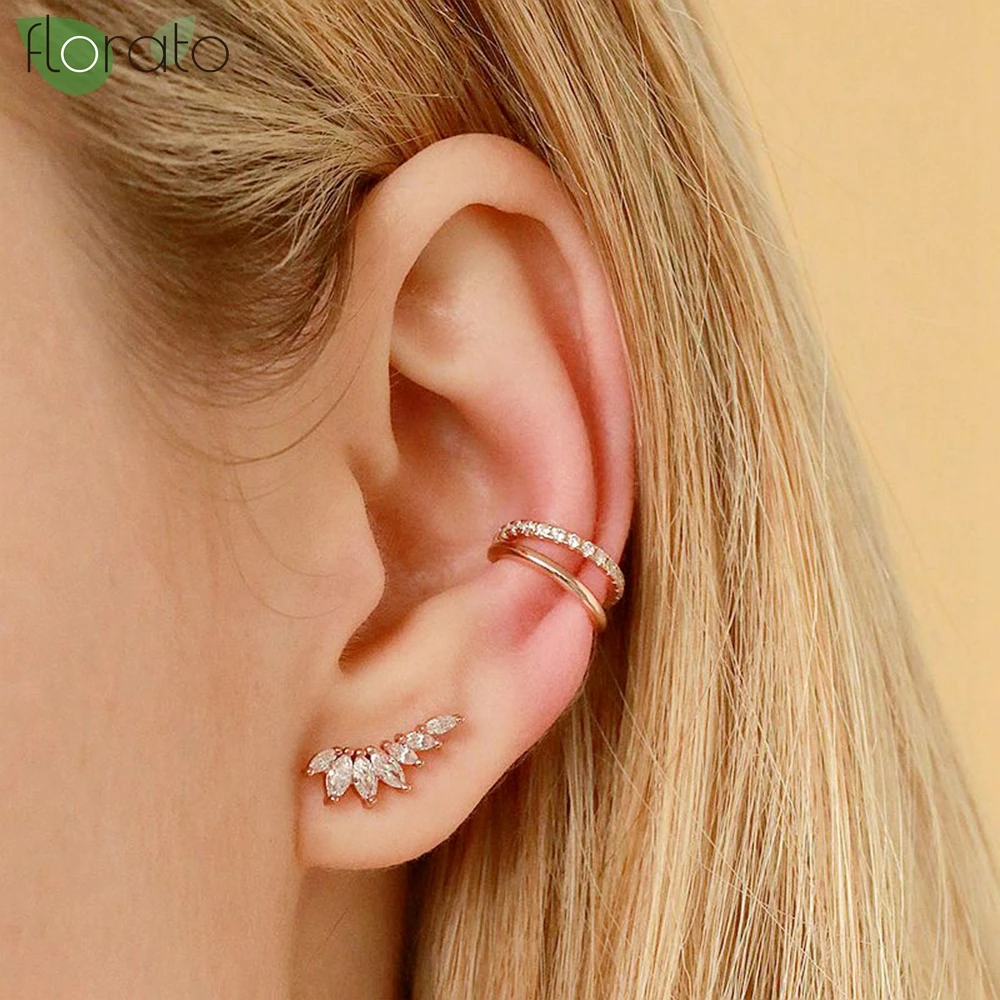 925 Sterling Silver Needle White Cz Wing Stud Earrings Delicate Earrings for Women Wedding Premium Accessories Luxury Jewelry