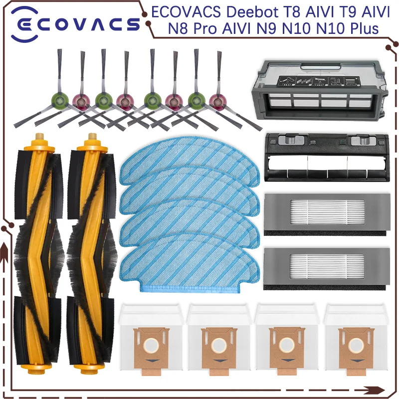 For ECOVACS Deebot T8 AIVI T9 AIVI N8 Pro AIVI N9 N10 N10 Plus Accessories Main brush, side brush, filter, dust bag,Hepa Filter