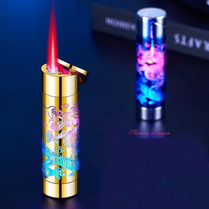 New Metal Fire Dragon Inflatable Lighter Windproof Powder Spray Flame Butane Gas Lighter Cigarette Accessories Smoking Gifts