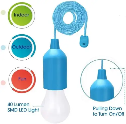LED Pull Cord Light Bulb Battery Operated Portable Hanging Pull Cord Lamp Lantern for Camping Garden Party Emergency Home - Image 2