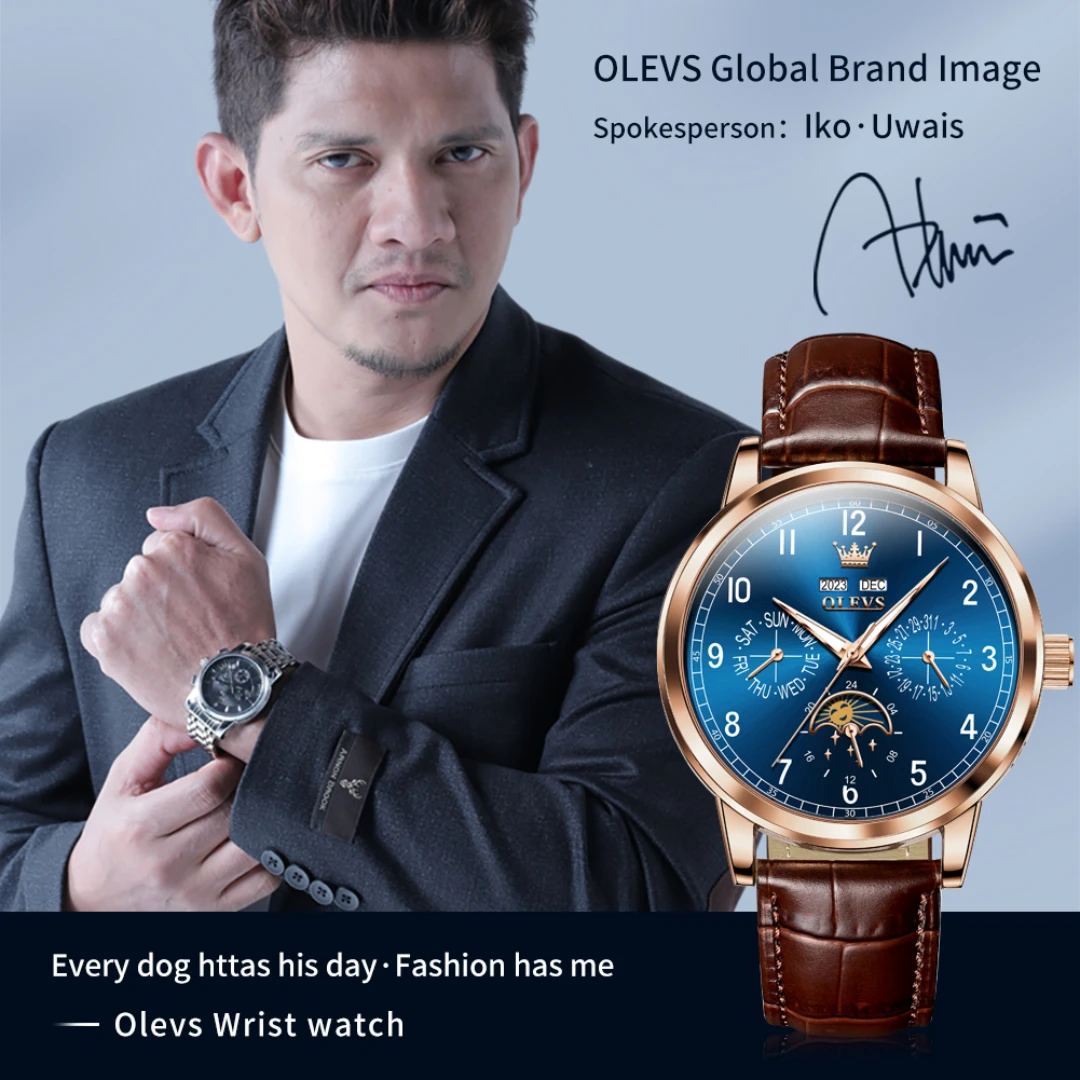 OLEVS 6698, механические деловые часы, подарок, ремешок для часов из натуральной кожи, наручные часы с круглым циферблатом