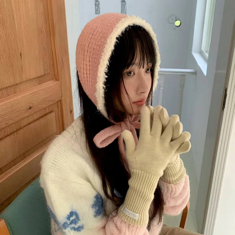 

Новые простые плюшевые наушники с ремешками для женщин, осенне-зимние теплые универсальные повседневные вязаные пуловеры в стиле ретро для путешествий