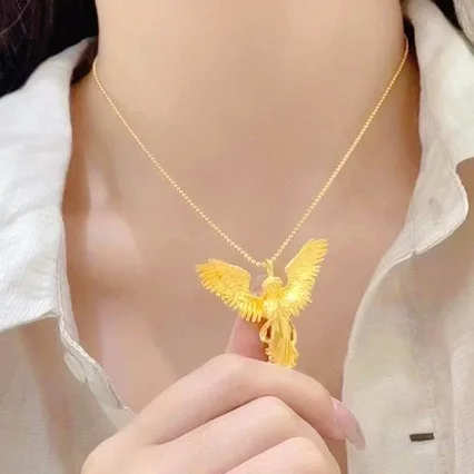 Ancient gold guardian angel pendant 24k necklace pendant for girlfriend AU999 real gold jewelry