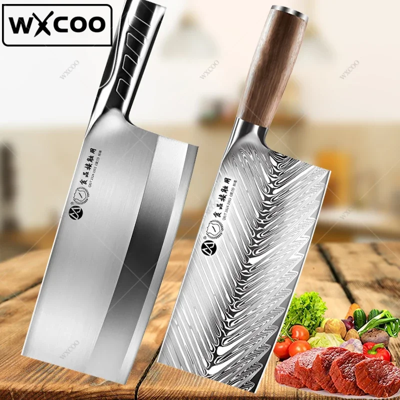 WXCOO Kitchen Chef Knife Set Stainless Steel Meat Vegetables Slicing Knives Wide Blade Butcher Cleaver Chope Bone Knife