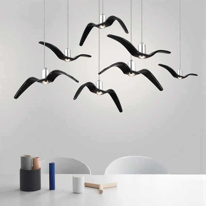 Seagull Pendant light nordic Bird Pendant light for Living Room Decoration Dining Bedroom Black/white resin Pendant light