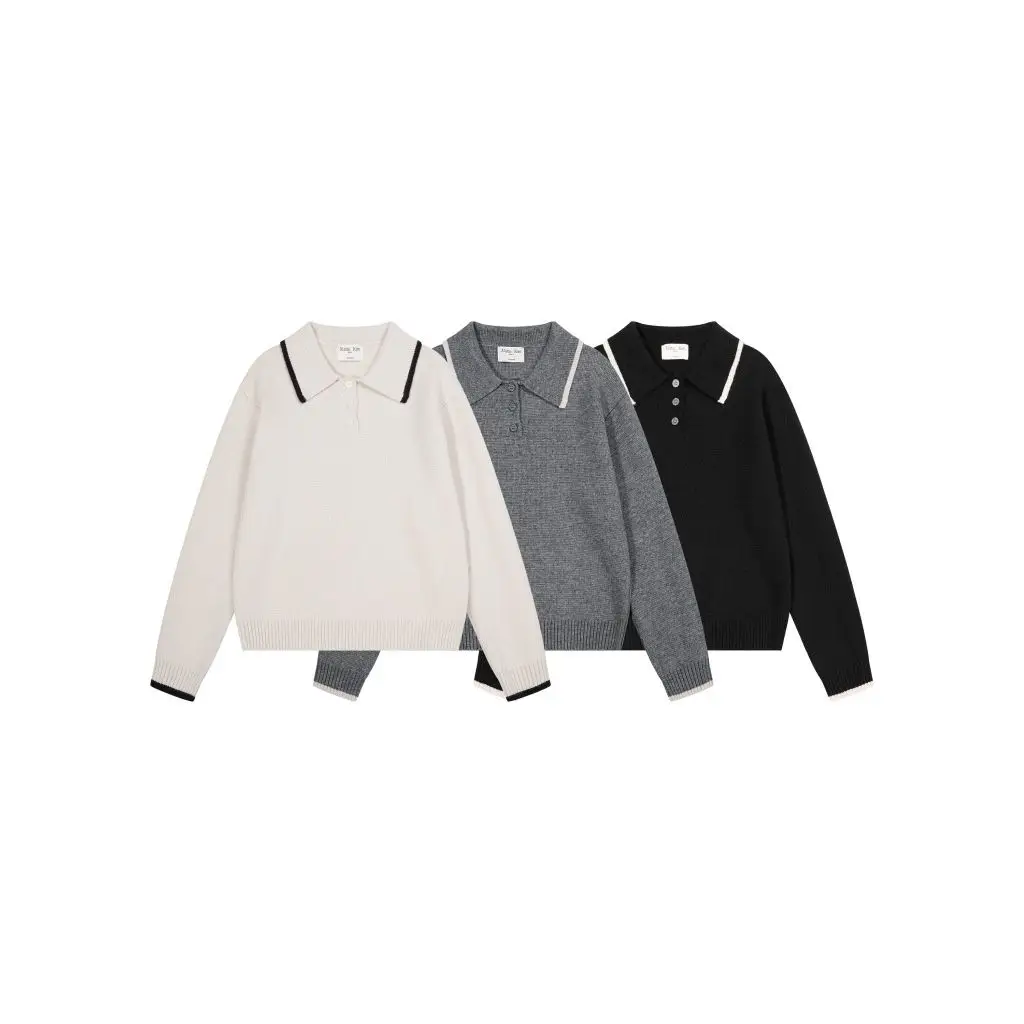 Matin Kim Korean Niche Celebrity Style Turn-Down Collar Pullover Knit Sweater Warm Knitwear Back Label