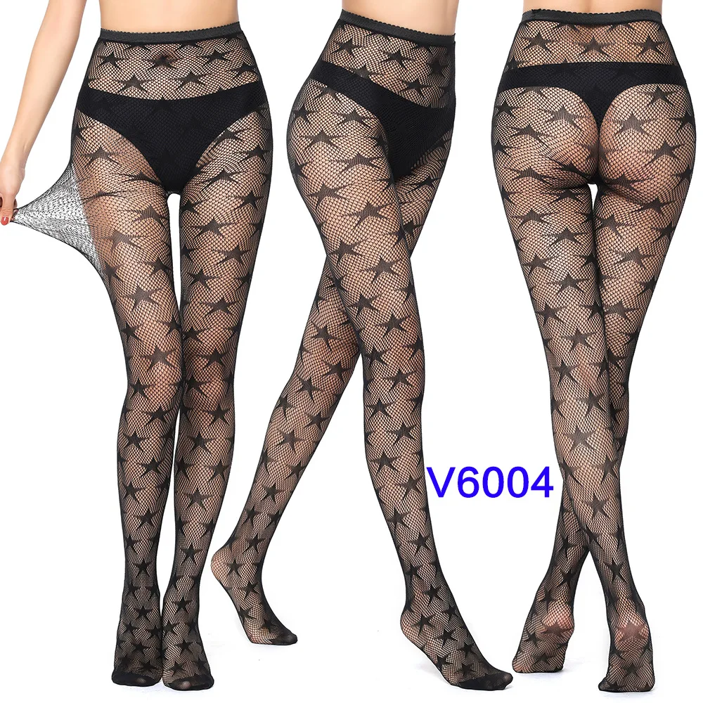 Hot Women Sexy Stockings Fishnet Mesh Tights Club Party Nylon Fish Net Stockings Stars Flowers Skull Gothic Lace Pantyhoses New