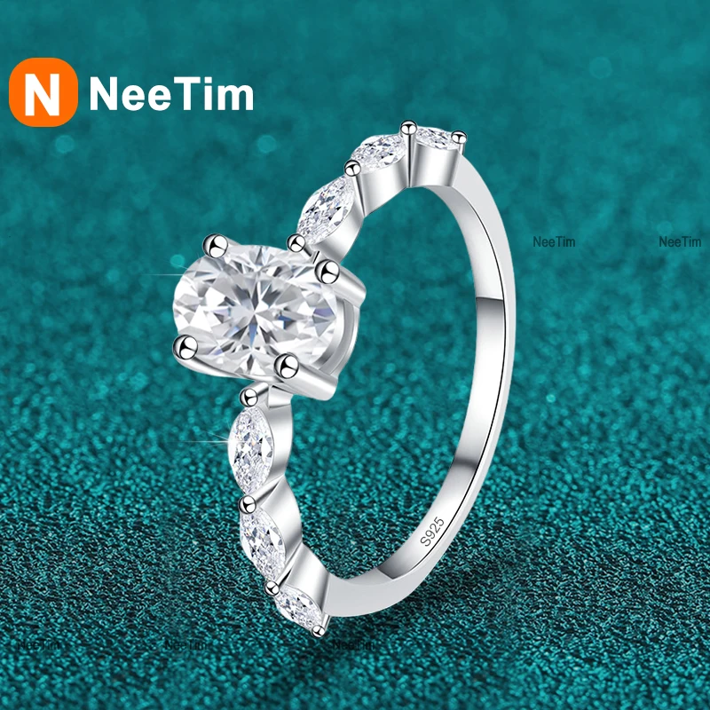 

NeeTim 1ct Oval Cut Moissanite Wedding Ring 925 Sterling Silver Eternity Band Lab Diamond Bride Party Rings For Women Jewelry