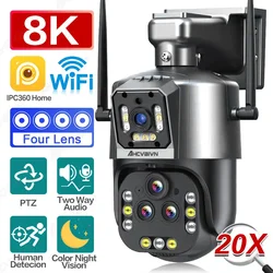 Auto Tracking Outdoor Wireless CCTV Video Surveillance Camera, 4K 20X Zoom, 4 Lens, WiFi PTZ IP Camera, Color Night Vision, 16MP