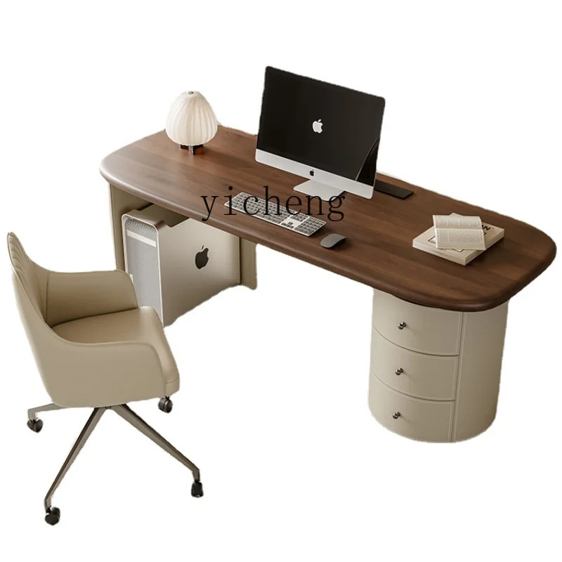 

Zf Modern Minimalist Desk Study Home Office Saddle Leather Desk Light Luxury Computer Desk