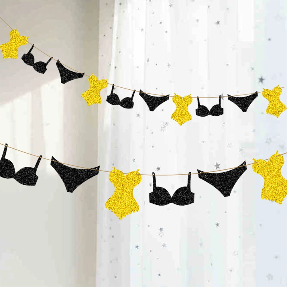 

2Pcs Bikini Flower Pull Flag Hanging Glitter Powder Birthday Party Black Hawaiian Banner Decoration Party Supplies