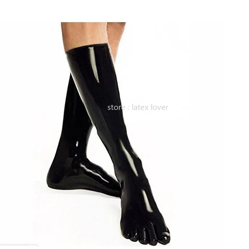 Calcetines de goma de látex para hombre y mujer, medias hasta la rodilla, sexys, fetiche, longitud media y corta, sin costuras, 3D, 5 dedos