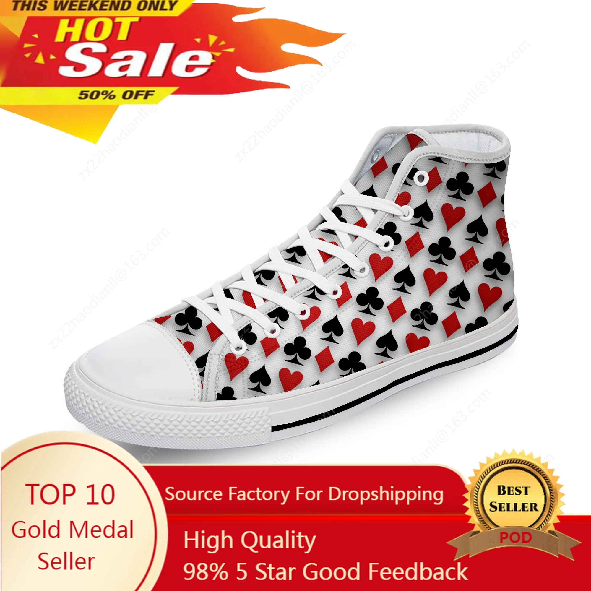 

Playing Card Poker Popular Cool White Cloth Fashion 3D Print High Top Canvas Shoes Men Women Lightweight Breathable Sneakers