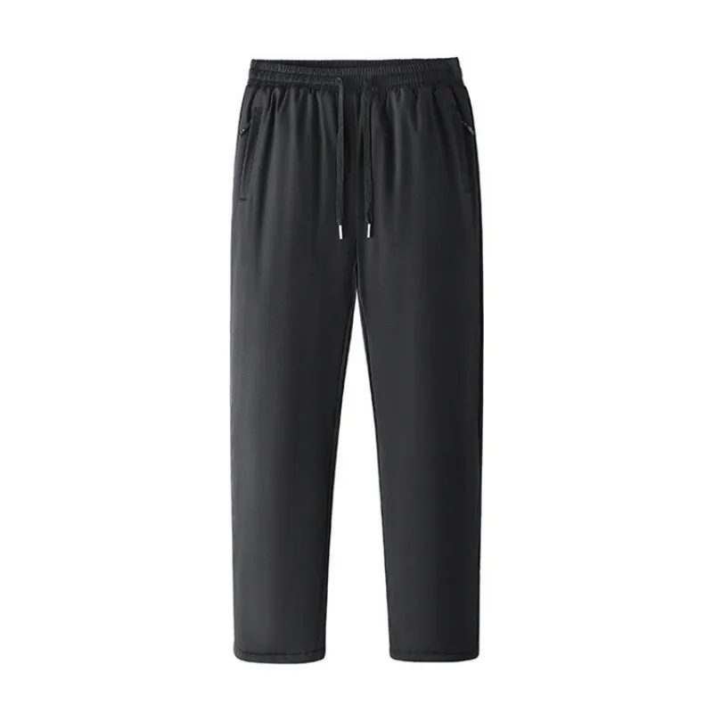 KIDWHXR Winter Pants Men Simple Solid Thicken Warm Windproof Male Trousers Loose Drawstring Man Sport Casual Straight-leg Pants