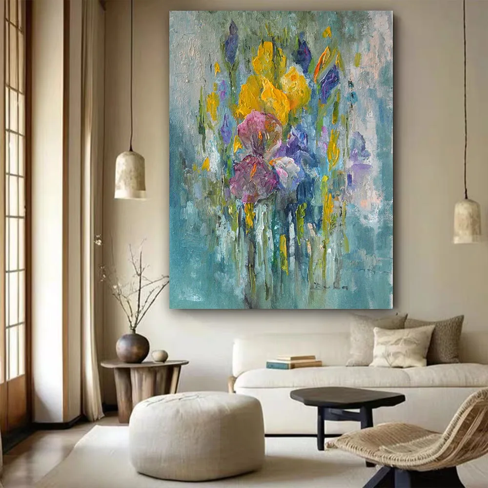100% Hand-Painted Modern Abstract Picture Morandi Style Oil Painting On Canvas Hand Made Mural Wall Art Top Quality Home Flower
