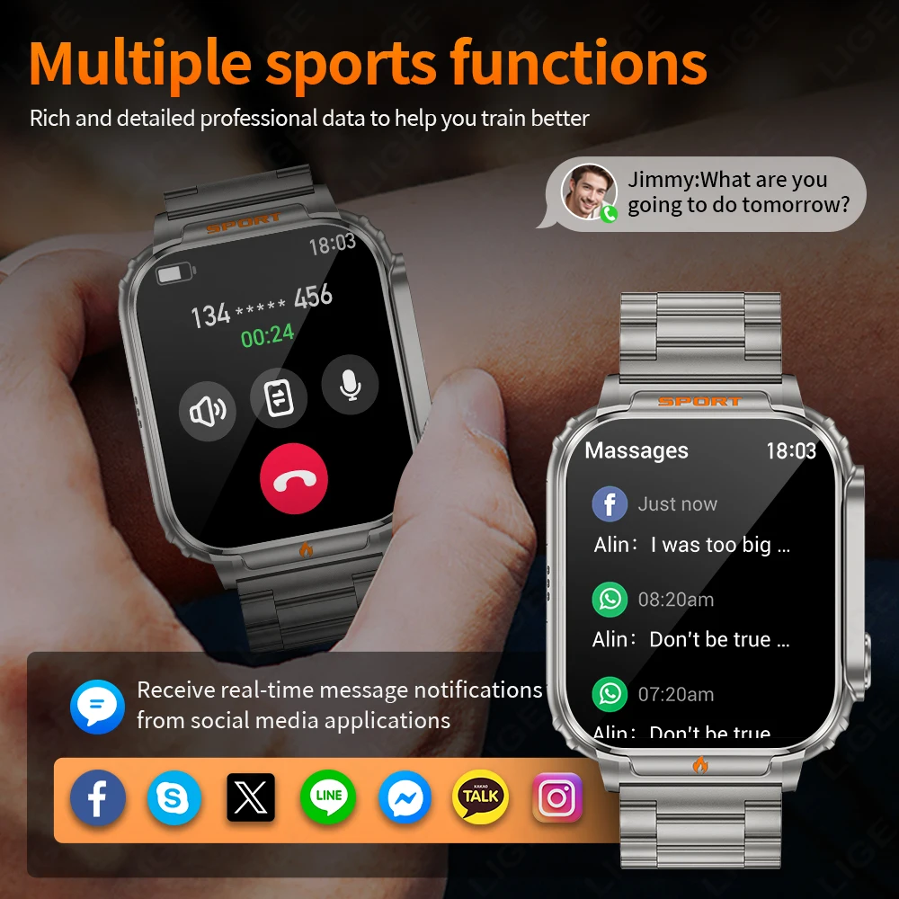 LIGE Lighter Smart Watch Man Lighter and smartwatch integrated Outdoor Sports 1.95'' Screen Heart Rate Blood Oxygen Watches 2026