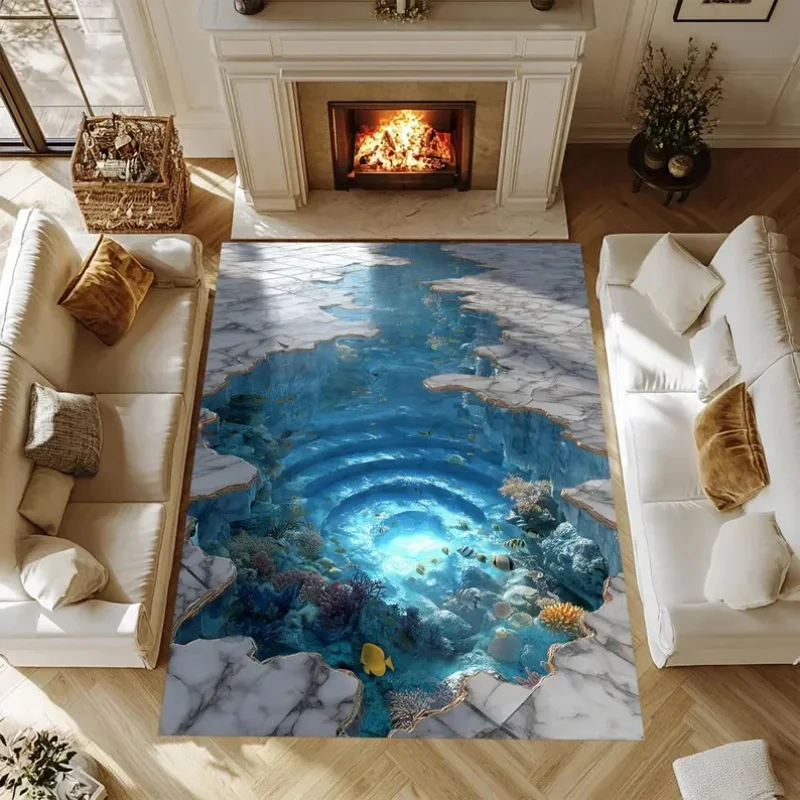 VIKAMA Optical Illusion Carpet, 3D Huge Crack Design Non-Slip Rug, Statement Floor Mat for Living Room Decor