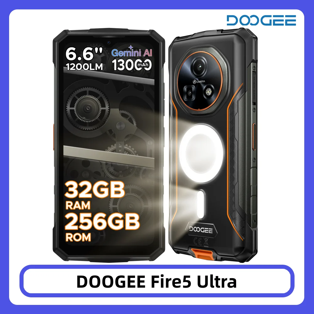 DOOGEE Fire 5 Ultra Robustes Smartphone 32GB 256GB 13000mAh Akku Helio G81 6,6'' HD+ Display 48MP Kamera NFC Android 15 Smartphone