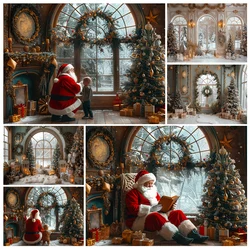 Xmas Arch Windows Backdrops Kids Family Photography Child Santa Christmas Wall Xmas Wreath Classic House Snowy Backgrounds