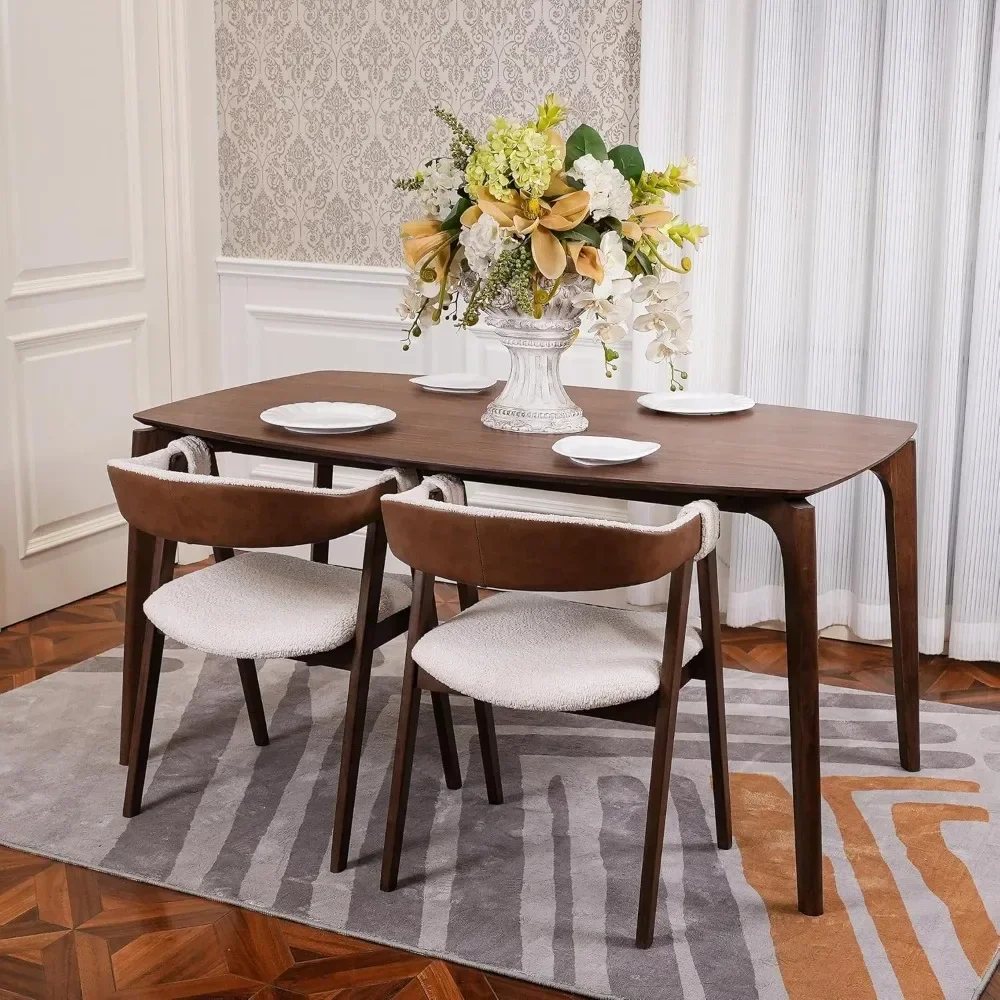 Dining Table Set for 4-6, Includes 1 Table & 4 Chairs, Walnut Veneer Top, Solid Wood Frame, Natural Wood Grain, Easy Assembly