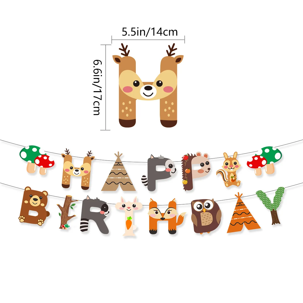 Woodland Forest Theme Background Safari Animals Happy Birthday Banner Spiral Hanger Cake Topper Baby Shower Birthday Party Decor