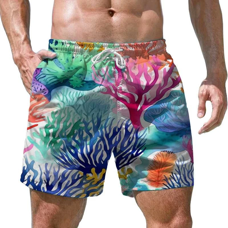 

Seabed Board Graphic Shorts Pants Men Summer Hawaii Beach Shorts 3D Printing Coral Pattern Cool Swimsuit Gym Surf Swim Trunks