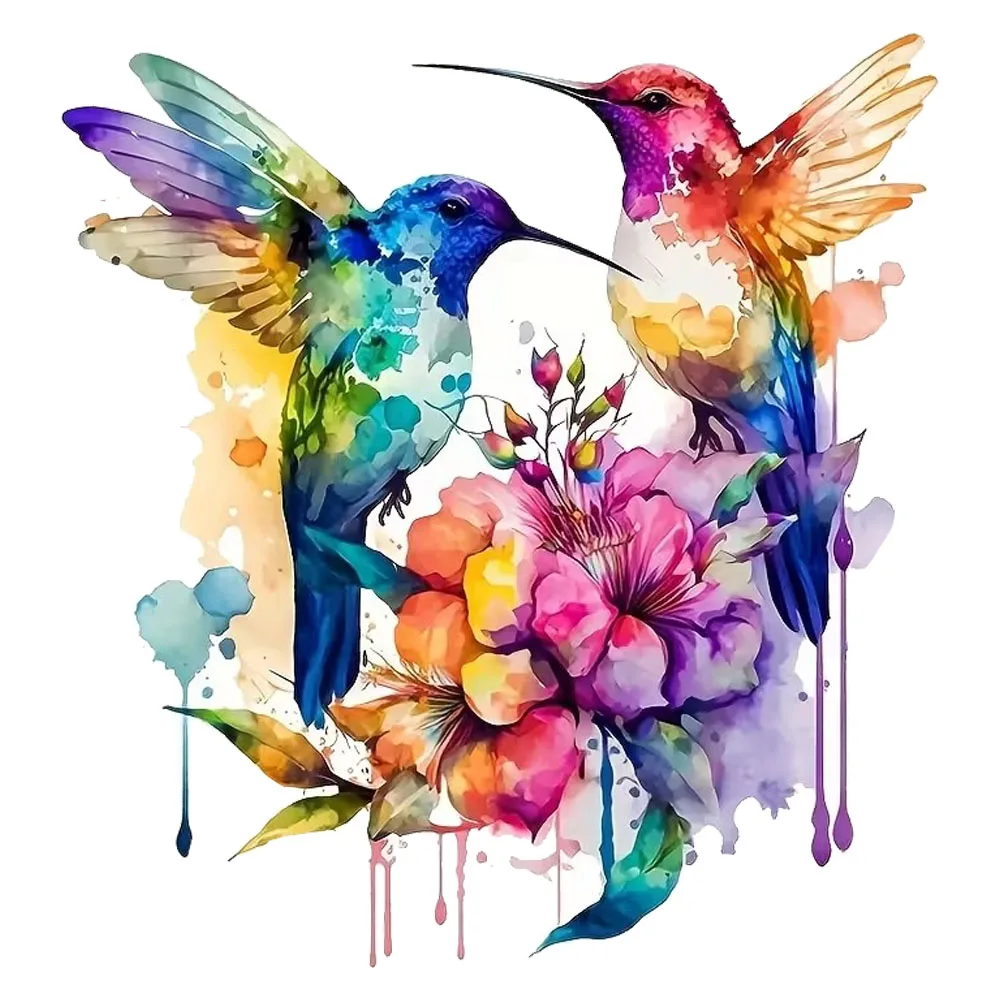 Watercolor Hummingbird & Floral Iron-On Transfer Stickers, Durable Material, Perfect for Home Wall Decor, Aesthetic Room view 2