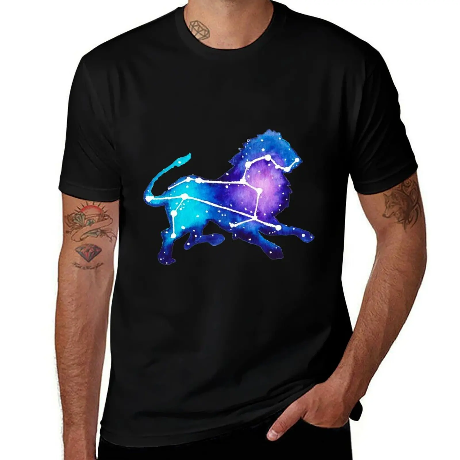 

Leo Zodiac Constellation Watercolor Painting T-Shirt Basic Regular Fit Casual T-Shirt