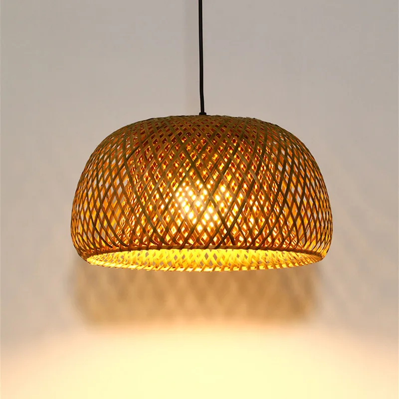 Ręcznie robiony Rattan bambusowy wisiorek LED światła Vintage tkane żyrandole E27 żarówka lampa wisząca restauracji zawieszenie połysk