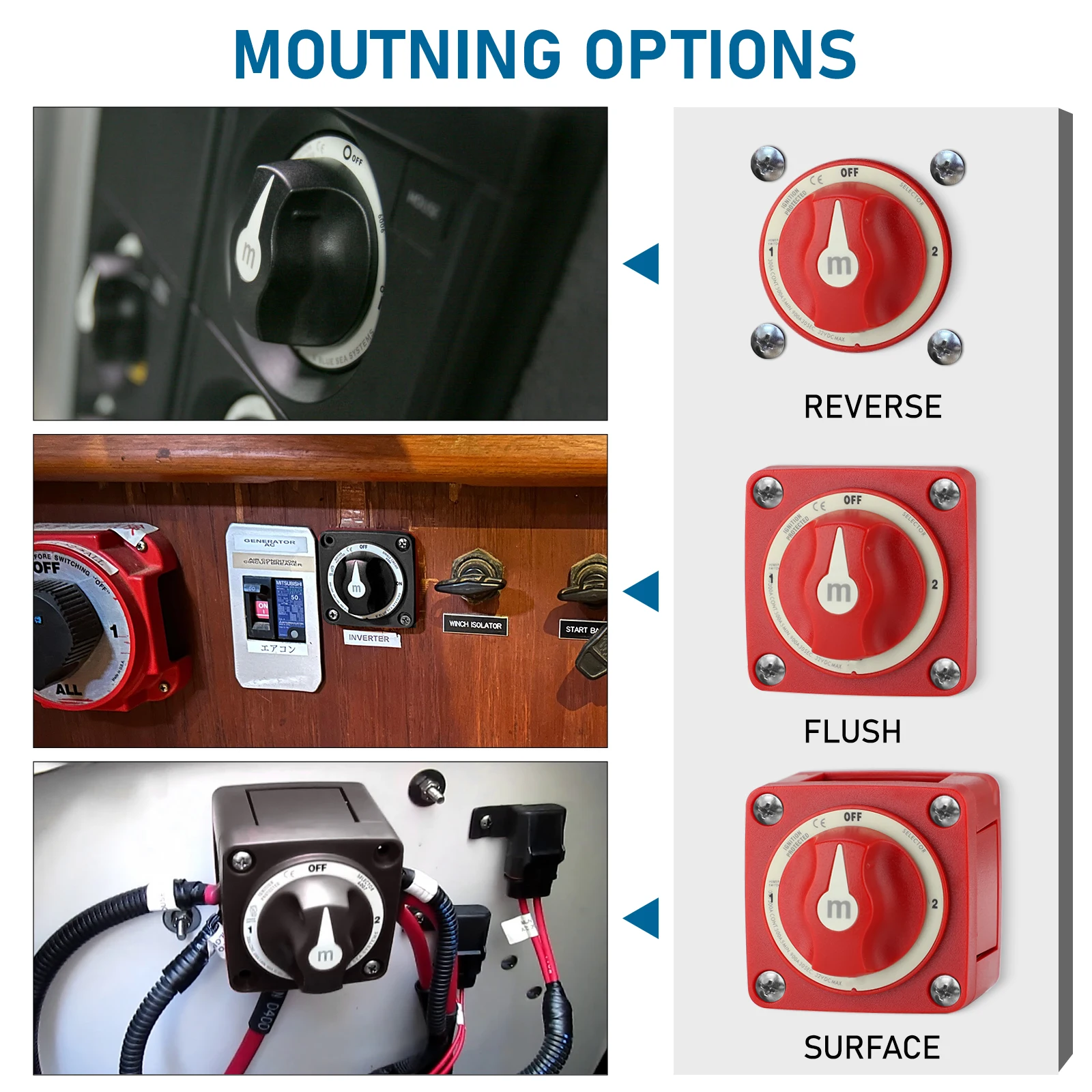 32V DC 300A IP65 Orange Red Black for Truck RV Marine Boat M-Series 6008 Selector 3 Position Battery Isolator Disconnect Switch