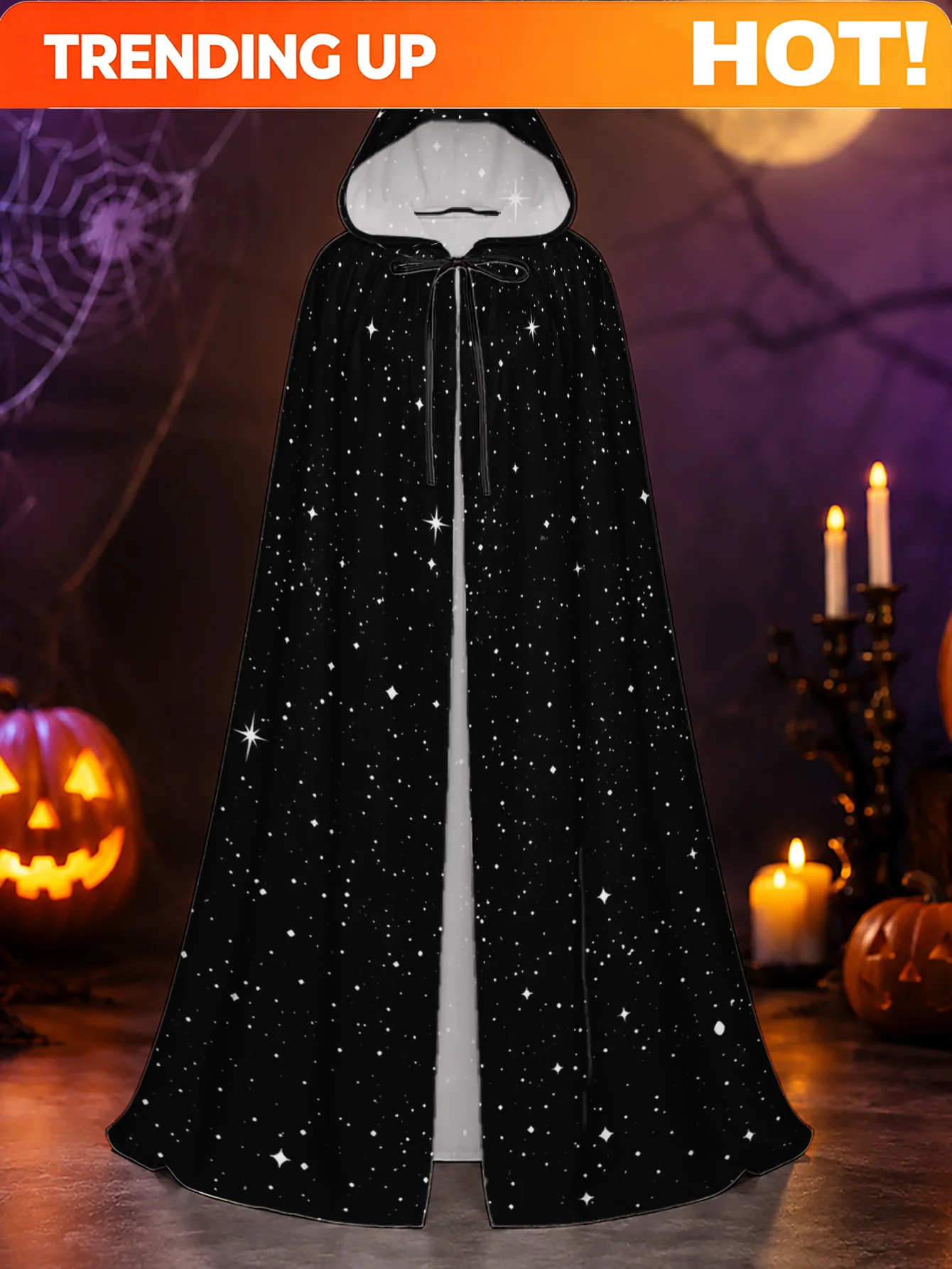 Customization 1pc, Machine Washable Polyester Cape With Starry Night Sky Print, Adult Hooded Cloak For Halloween Horror Events
