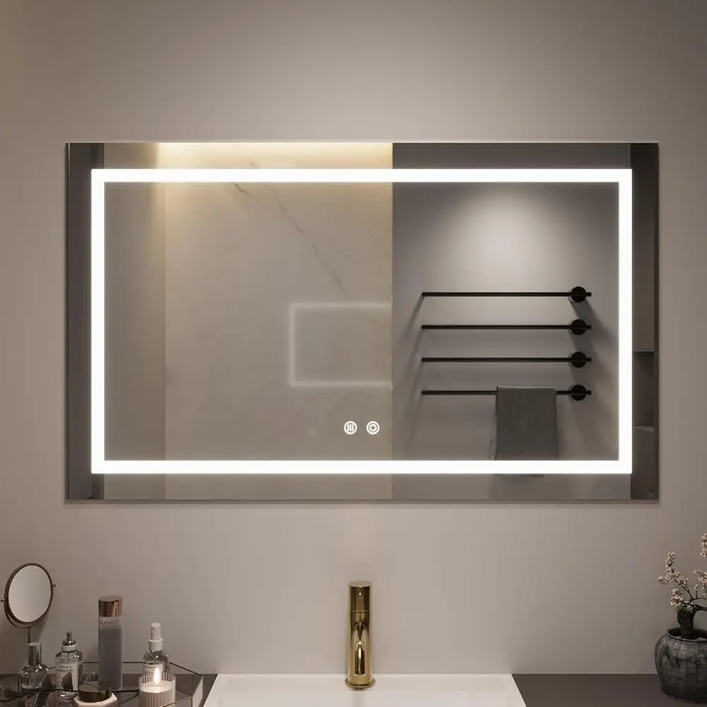 

Светодиодное зеркало для ванной комнаты с передним освещением, 24X32 H Rec, противотуманное настенное косметическое зеркало, 3-цветное освещение с регулируемой яркостью для макияжа с памятью