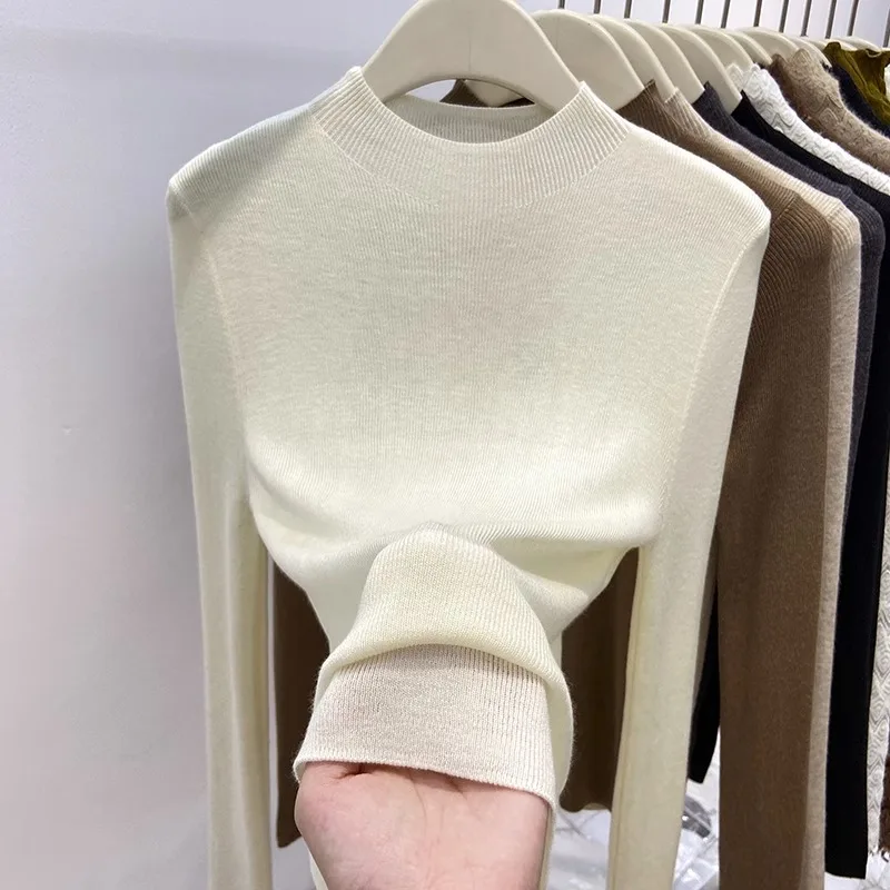 Knitted Sweater Women Pullovers New Long Sleeve Mock Neck Black Knit Sweater Pullover Women Tops Sweaters Sueters De Mujer Q715