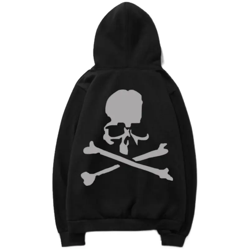 Skull Sweatshirts for Men Harajuku Fashion Korean Style Aesthetic Welcome Deal Y2k Vintage Tops Simple Man Hoodies Reflective