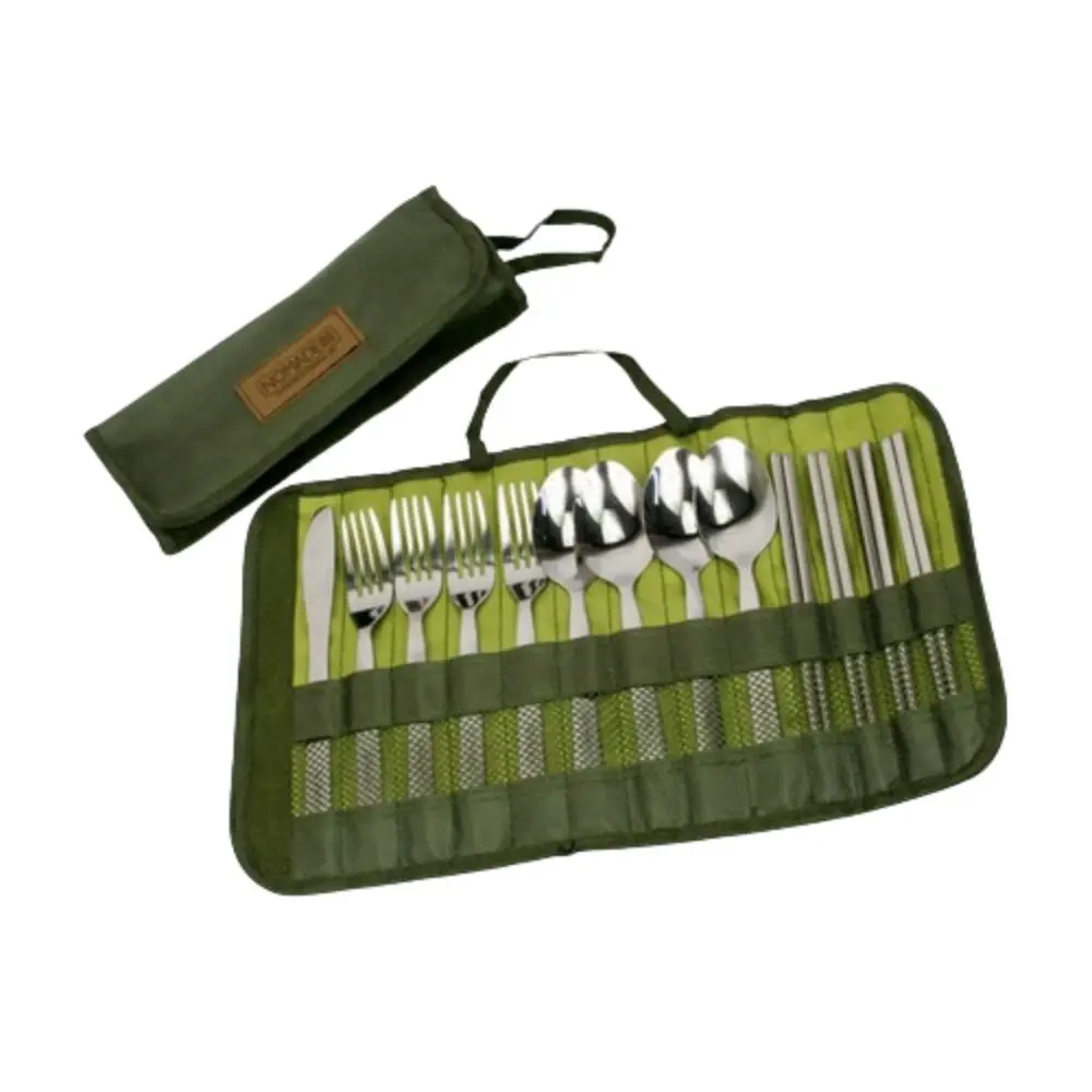 13Pcs/set Nylon Camping Cutlery Set Green Portable Tableware Utensil Kit Durable Storage Bag Spoon Fork Chopsticks