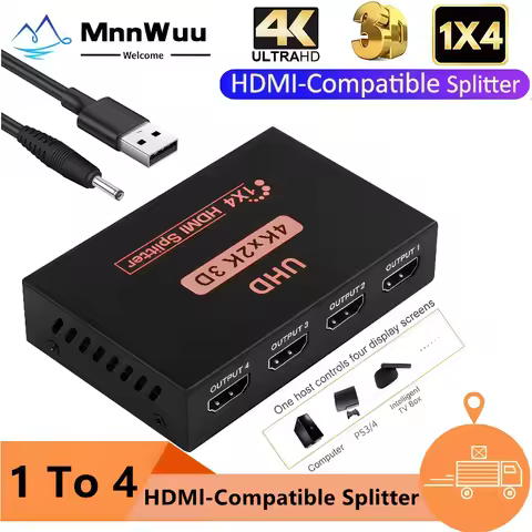 4K HDMI-compatible Splitter 1 in 4 out Audio Video Splitter HDMI-compatible Splitter For TV Box HDTV DVD PS3 Xbox Laptop Monitor